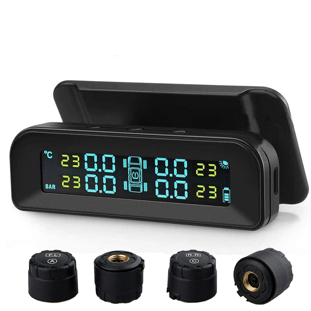 Ip67 Waterproof Tire  Pressure  Monitor Tpms Tire Pressure Monitoring System With Temperature Pressure Lcd Display Auto Alarm Real-time Monitoring black