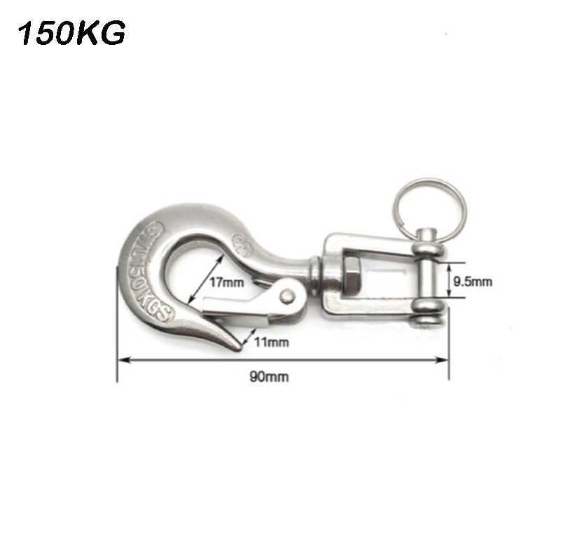 304 Stainless Steel Swivel Lifting Hook Steel Eye Hook With Latch Rigging Accessory 150KG
