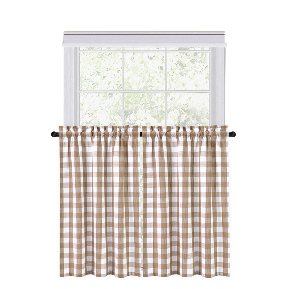 US WHIZMAX 2PCS Buffalo Check Rod Pocket Window Curtain Home Decor Window Treatments Small Window Curtains Set