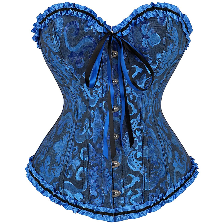 Women Corset Bustier Lingerie Bodyshaper Top Sexy Vintage Lace-up Boned Overbust Strapless Corset Tops dark blue M