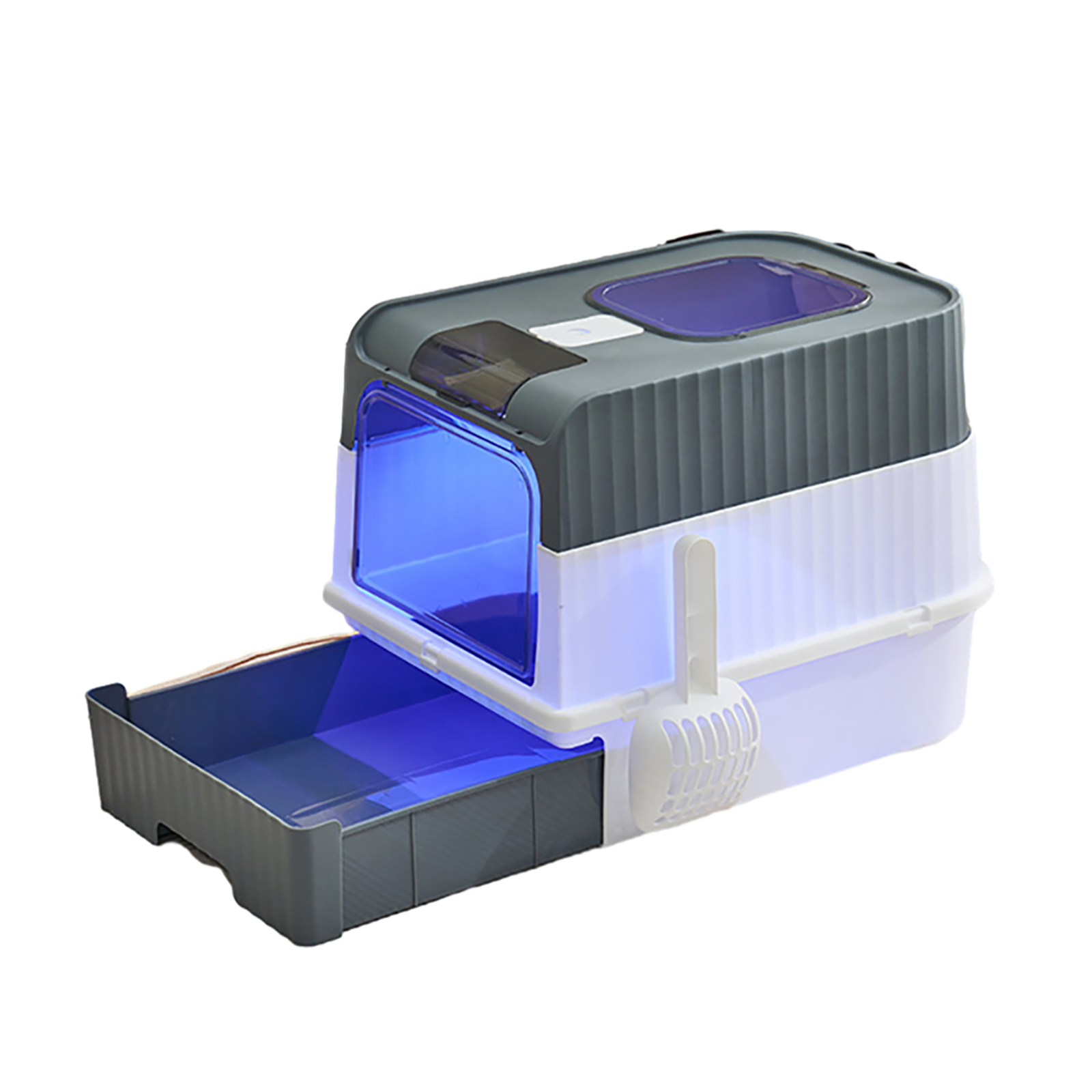 Cat Litter Box With UVC Ultraviolet Function, Large Enclosed Top Entry Anti-Splashing Litter Box With Lid, Convenient Auto-Off, Drawer Type Toilet gray large