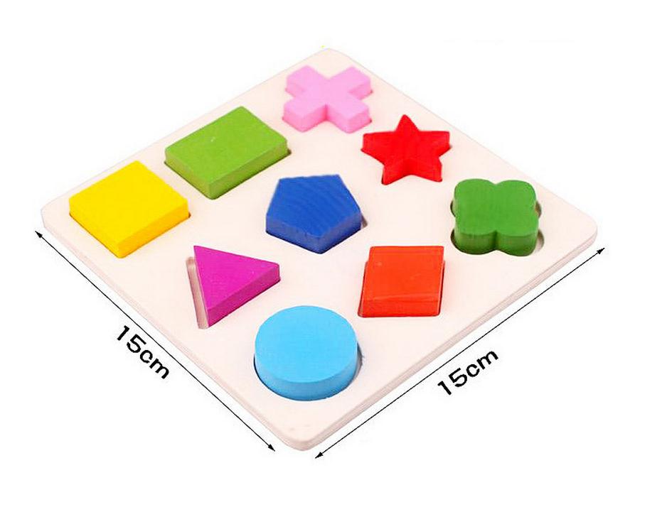 Wooden Geometric Shapes Sorting Math Puzzle Board Educational Game Toy ...