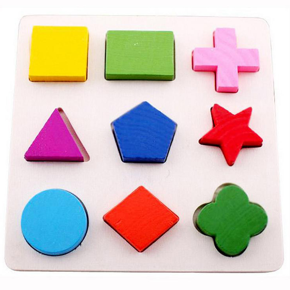 Wooden Geometric Shapes Sorting Math Puzzle Board Educational Game Toy ...