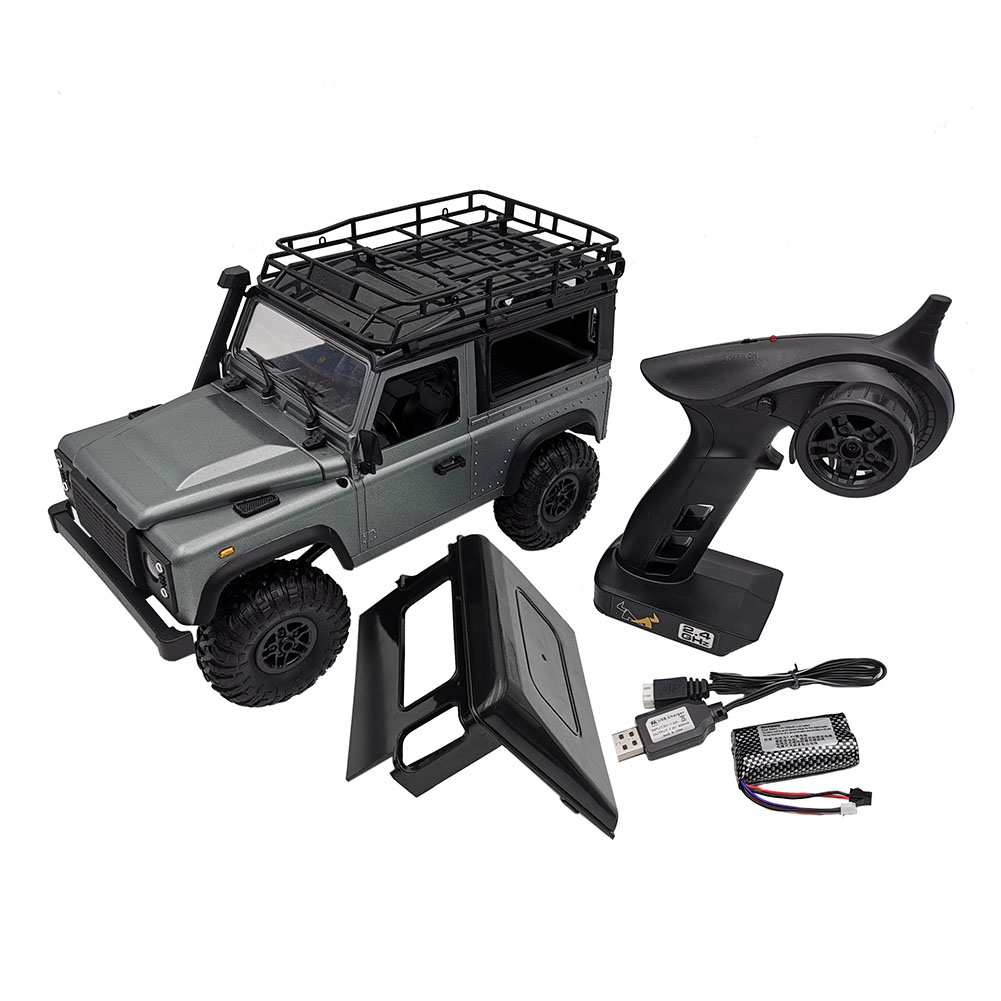 MN-99S 1/12 2.4G 4WD Rc Car W/ Turn Signal LED Light 2 Body Shell Roof Rack Crawler  Truck RTR Toy gray_Single battery