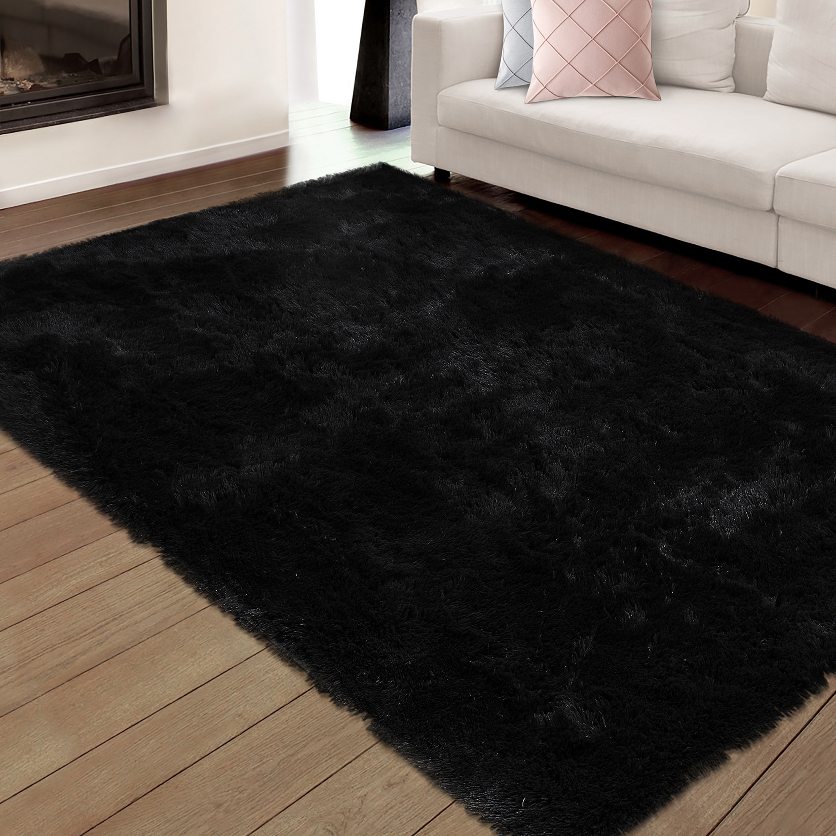 US GARVEE Shag Rug Plush 8 x 10 Feet Shaggy Rugs Soft Area Rug for Bedroom Fluffy Area Rug Non-Slip Furry Plush Rugs Modern Accent Rug for Indoor Bedroom Living Room, Black