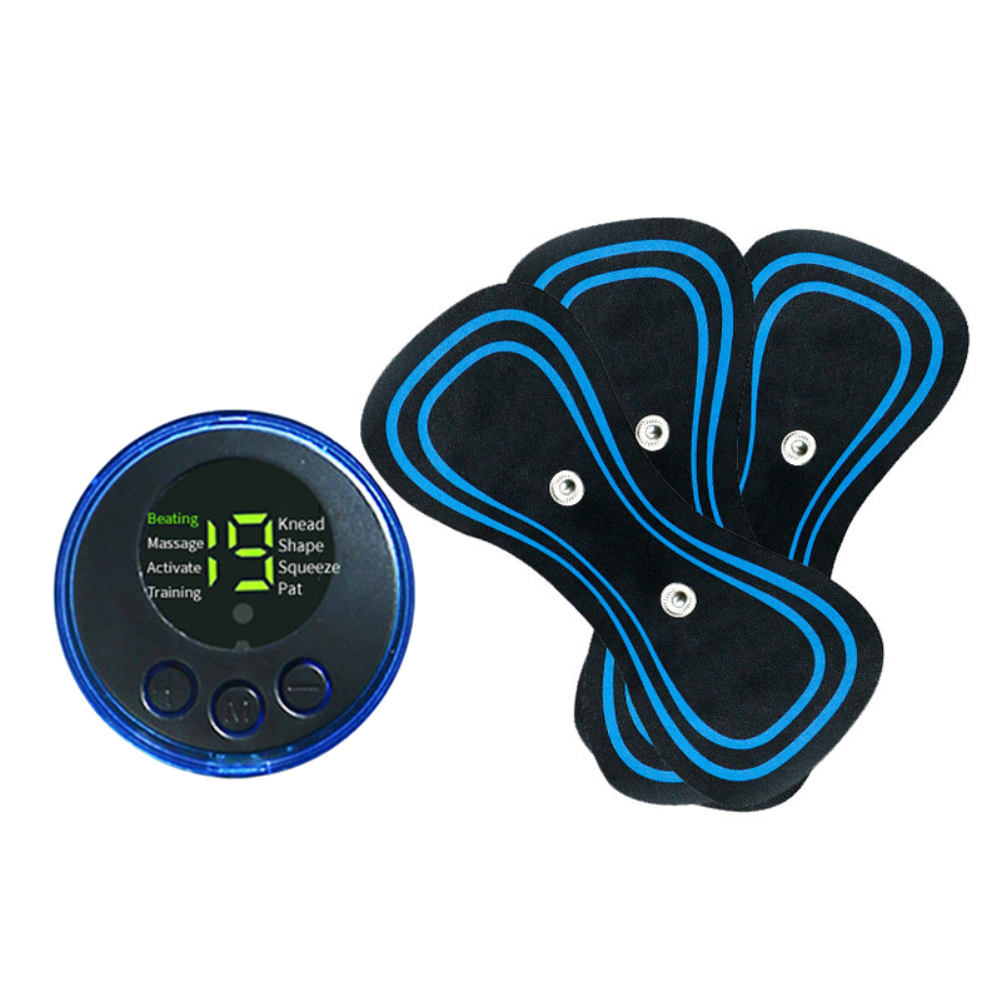 Mini Neck And Cervical Vertebra Massager, Portable Mat For Back And Shoulder Massage, 8 Speed 19 Power Adjustable Relief For Arms, Neck, Shoulders, Back Waist Host + three patches blue English packaging