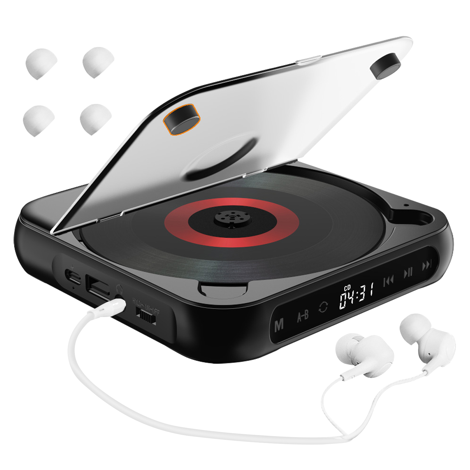 Portable CD Player with 5 Playback Modes Touchscreen Headphones Anti-Skip