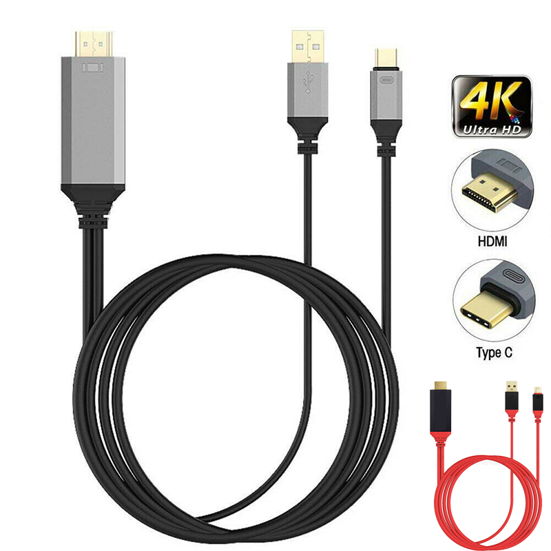 USB Type C to HDMI HDTV AV TV Cable Adapter for Samsung Galaxy S8 S9 S10 black