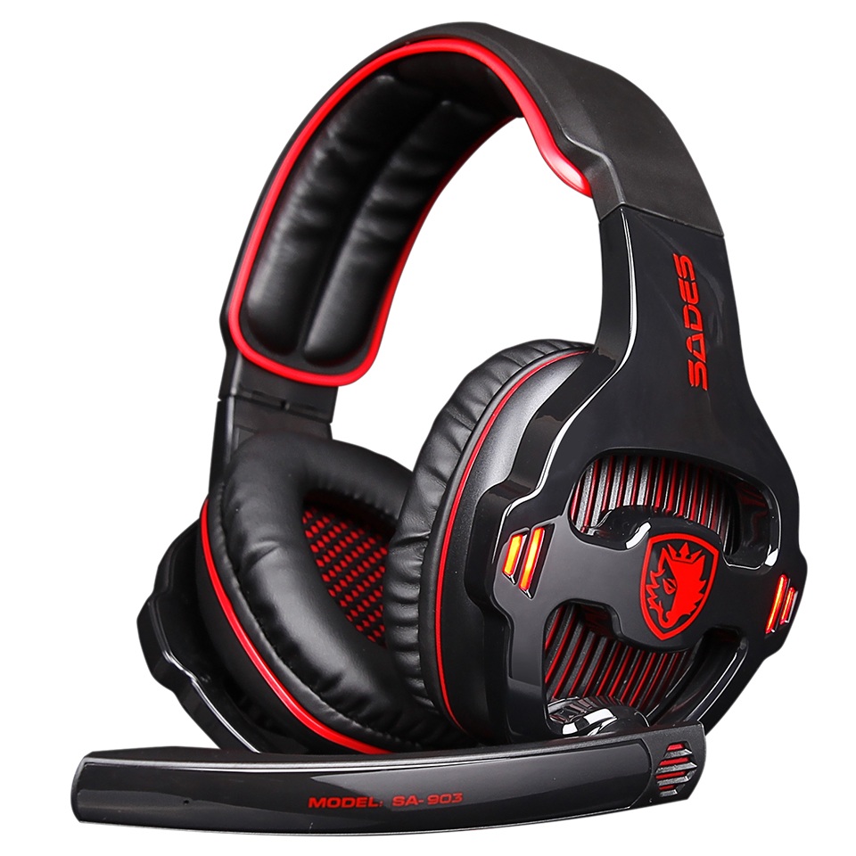 SA-903 High-Performance 7.1 USB PC Headset Deep Bass Gaming Headphones With LED Micphone For Games Player Black red