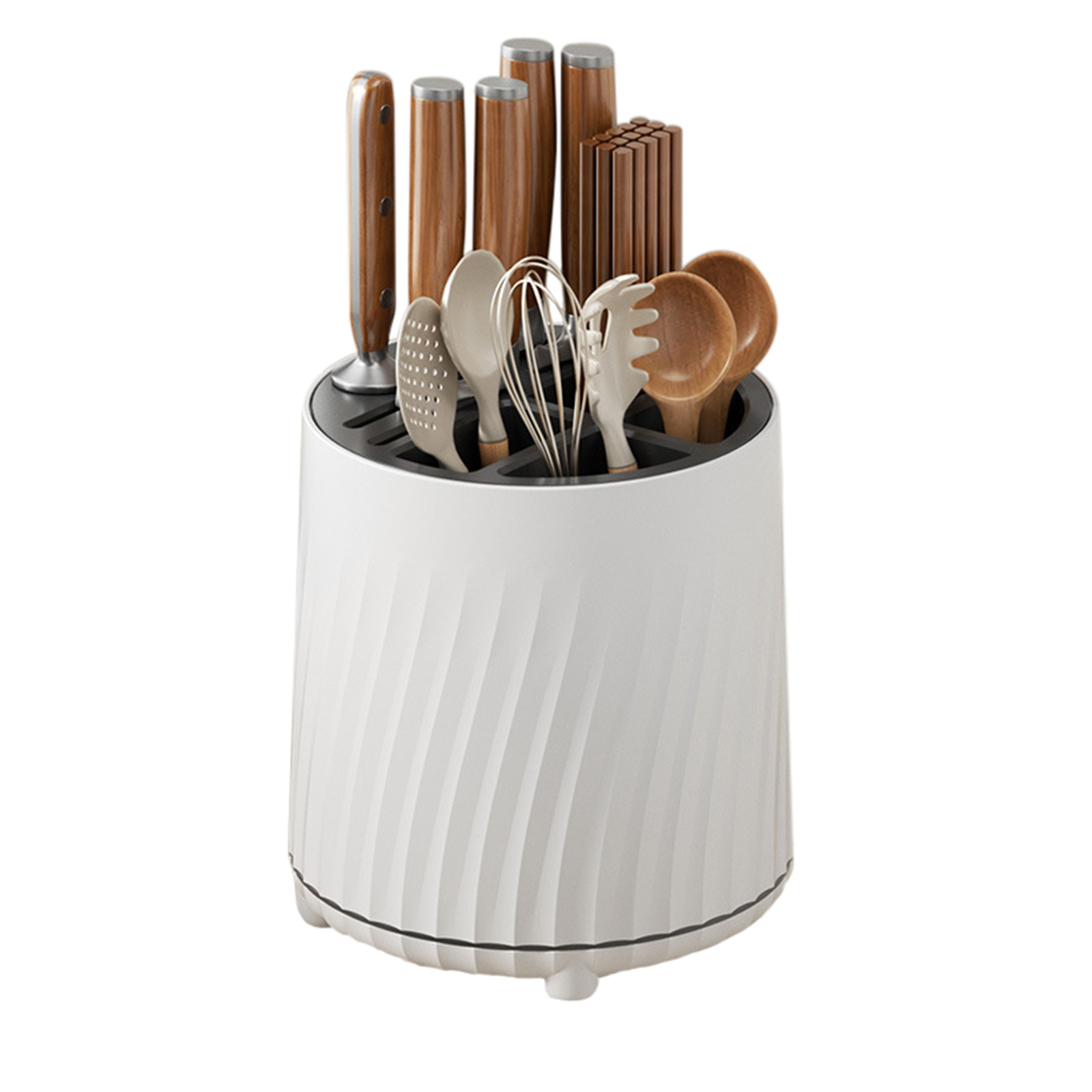 Chopstick Holder Rotary Knife Rack Multi-functional 360-degree Rotating Kitchen Knife Fork Rack Storage Box black white