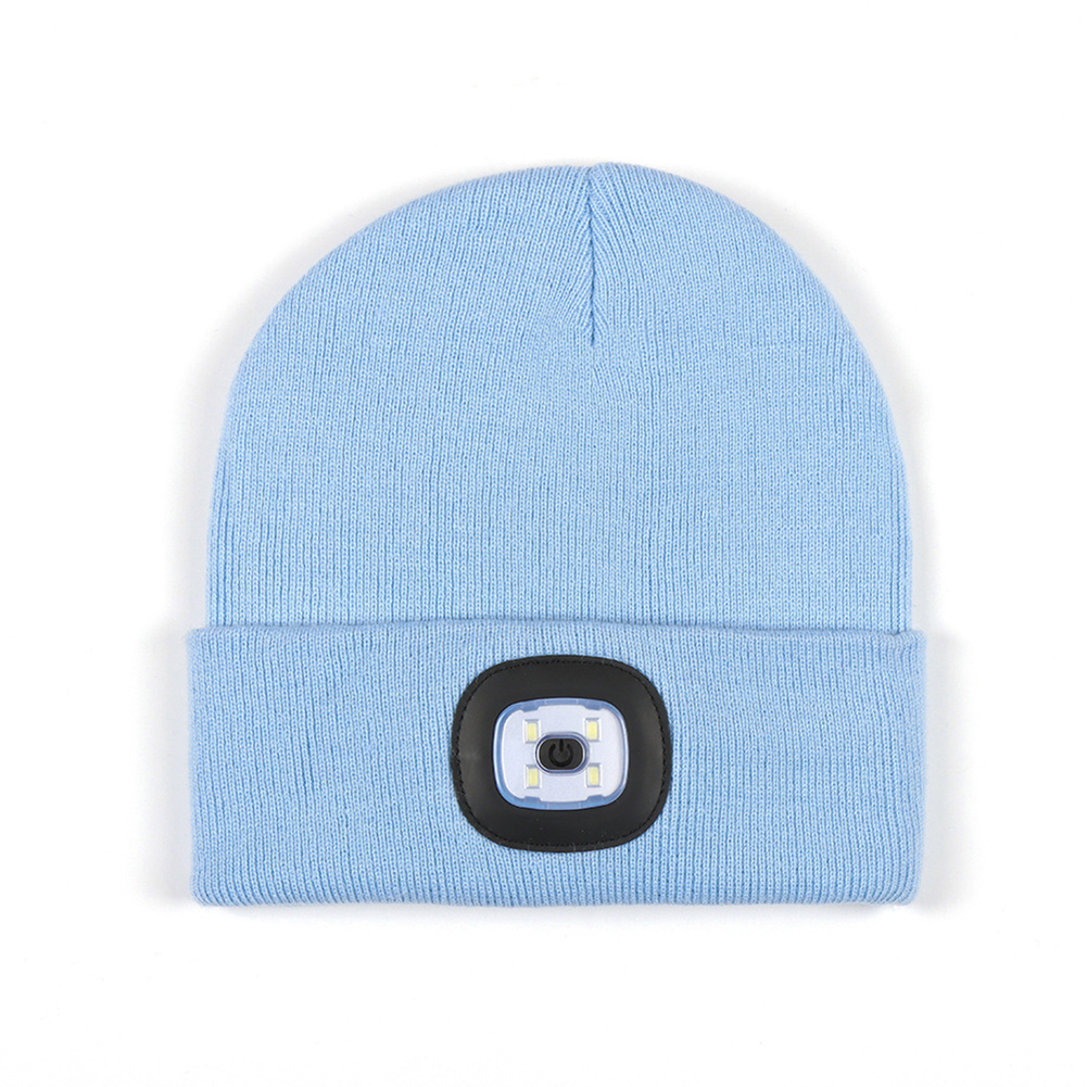 Led Light Knitted Hat With 3 Adjustable Brightness, USB Charging Port Warm Knit Beanie Hat, Round Top Rechargeable Headlamp Beanie For Men & Women, Teens sky blue