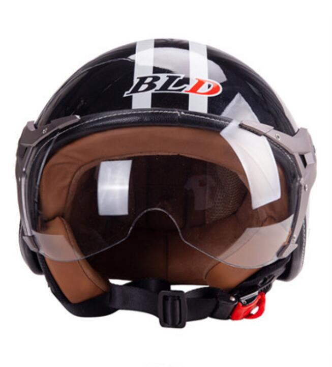 3/4 Helmet Motorcycle Scooter Helmet 3/4 Open Face Halmet Motocross Vintage Helmet Bright black_One size 56-60cm