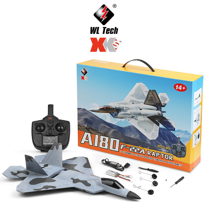 Xk A180 F22 Three Channel Camera 3d / 6g Gyroscope Fixed Wing Glider Model Toy gray