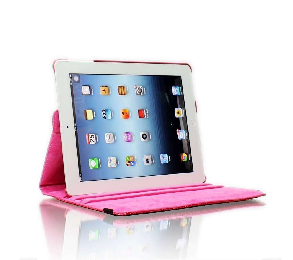 [US Direct] 360-degree Leather Swivel Case compatible with Apple iPad 2 , Hot Pink