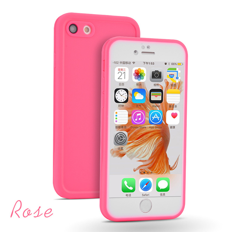 TPU Ultra-thin Dustproof Anti-fall Waterproof Cellphone Protective Cover Case Support Fingerprint Identification for iPhone 7 Plus Rose red