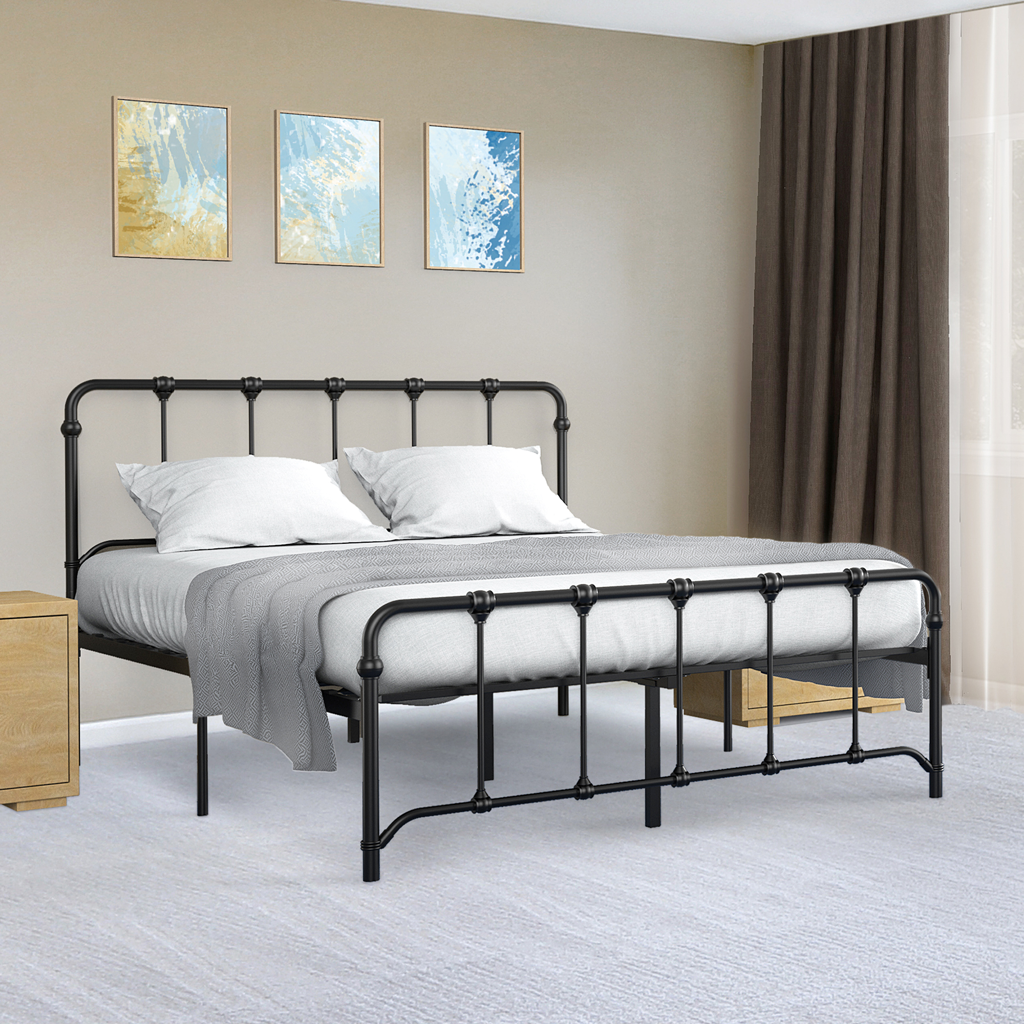 [US Direct] IDEALHOUSE Full Size Metal Bed Frame Platform Bed