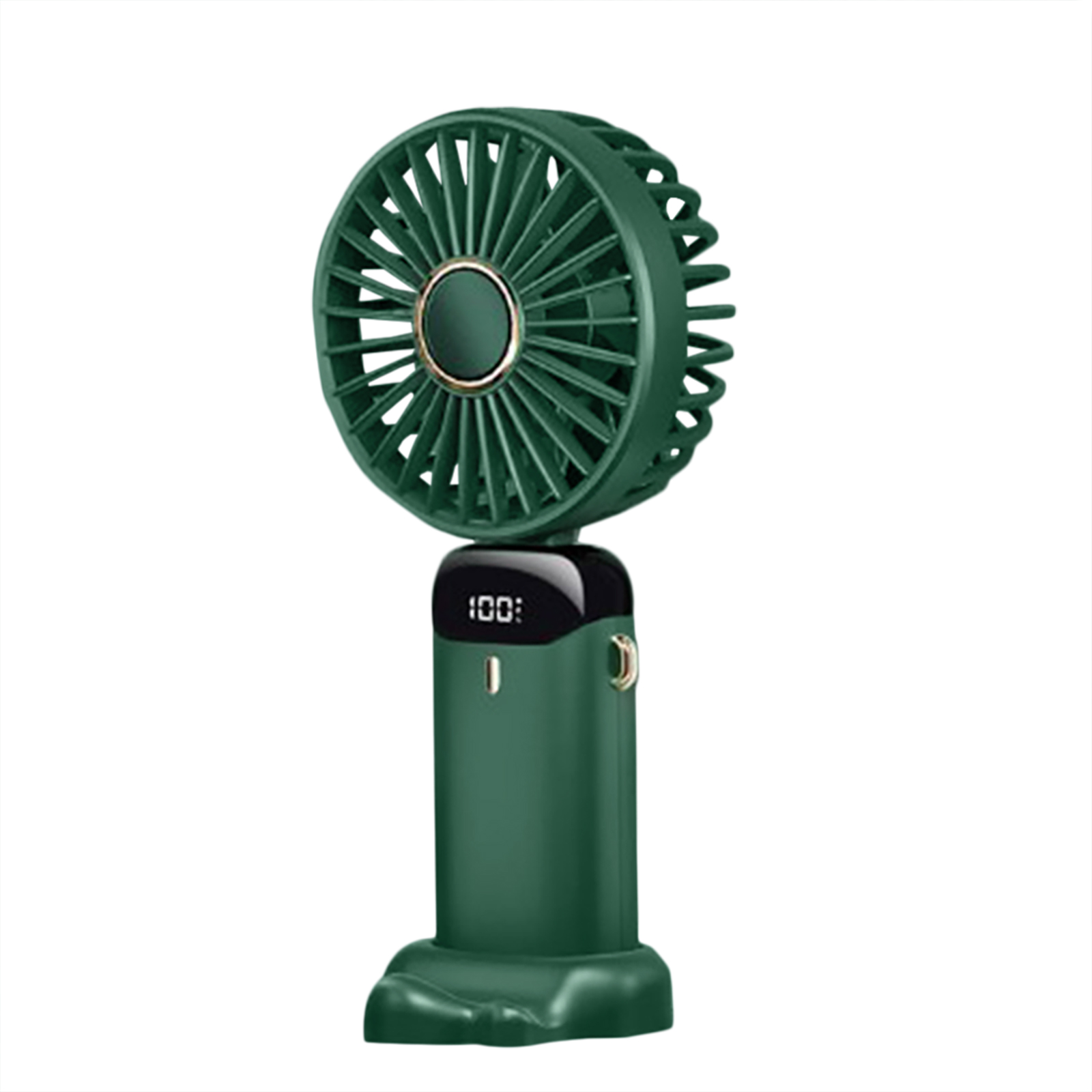 Usb Hand-held Portable Mini Fan Folding Digital Display Office Desktop Electric Fan With A Neck Lanyard green