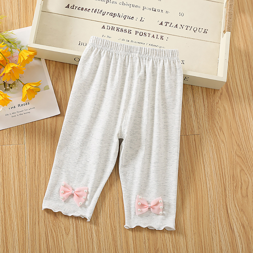 Toddlers Baby Leggings Summer Cotton Breathable Elastic Waist Outerwear Pants Girls Baby Cropped Pants gray 2-3Y 90cm