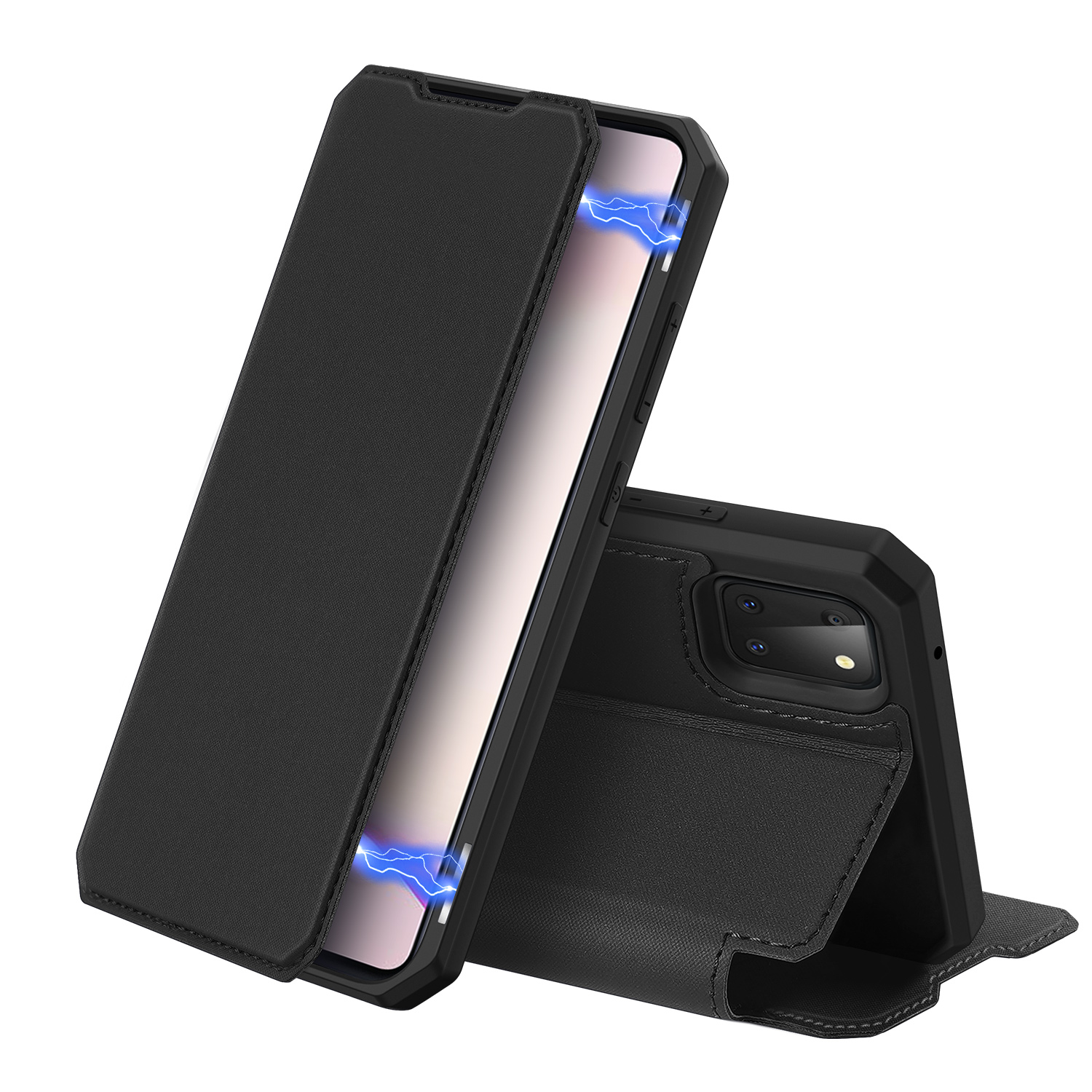 For Samsung NOTE 10 Lite Magnetic Protective Case Bracket with Card Slot Leather Mobile Phone Cover black