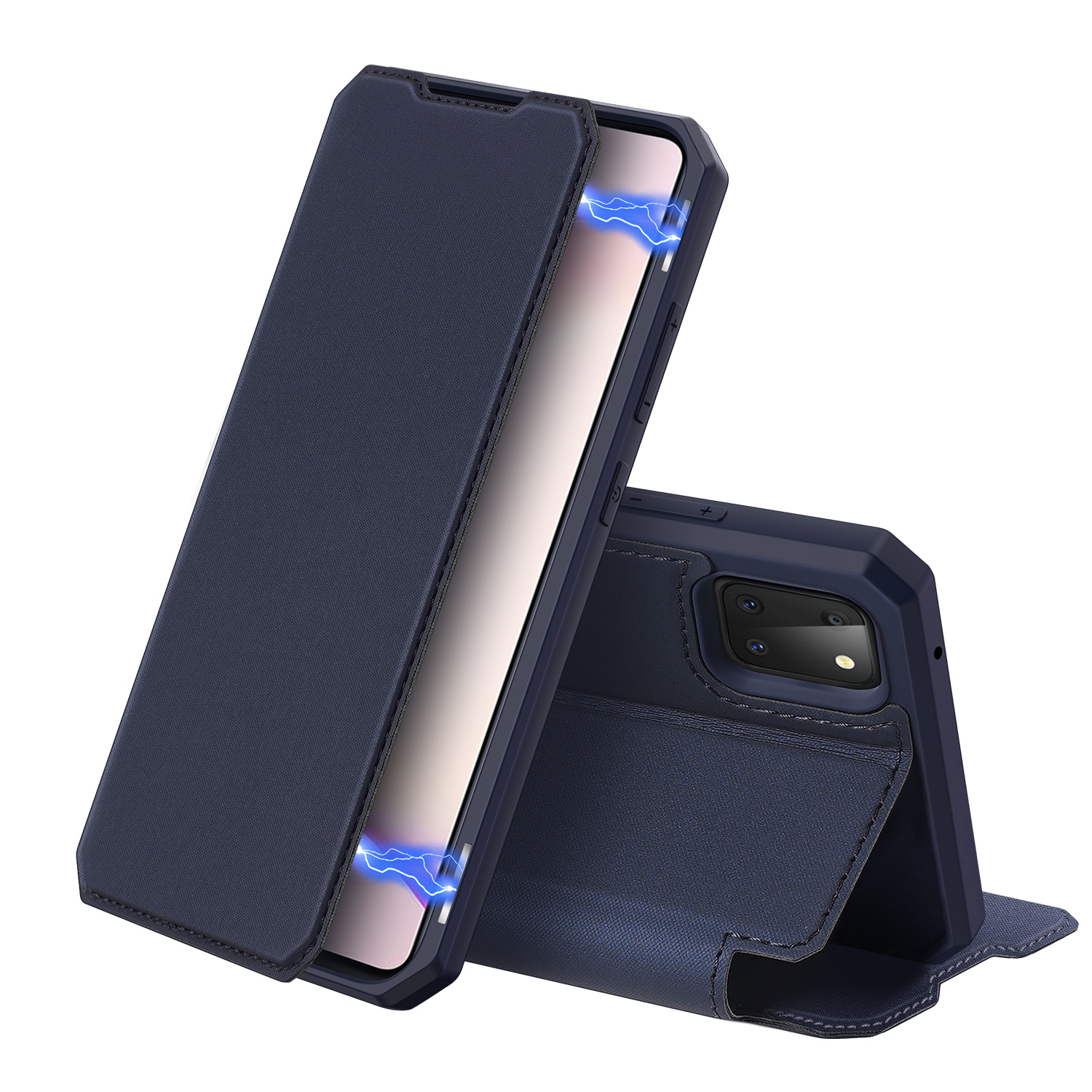For Samsung NOTE 10 Lite Magnetic Protective Case Bracket with Card Slot Leather Mobile Phone Cover Royal blue