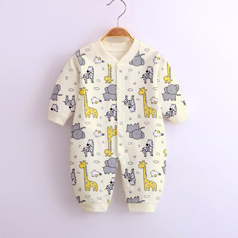 Baby Romper Infant Cotton Long Sleeves Cute Printing Breathable Jumpsuit For 0-1 Years Old Boys Girls yellow elephant 9-12M 80cm