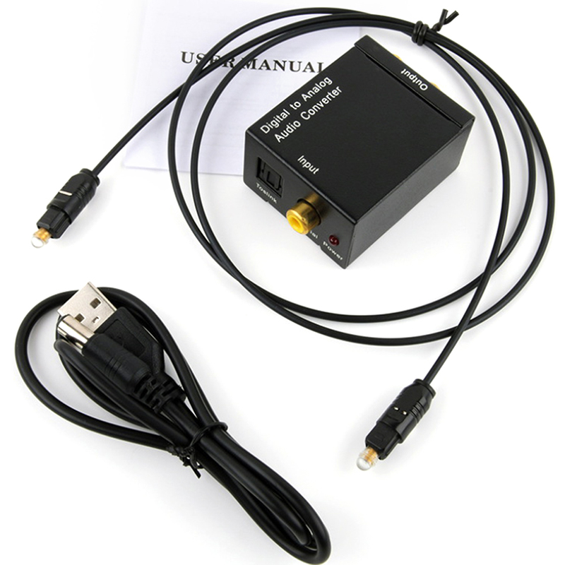 Digital Audio Decoder Amplifier Protable 3.5mm Jack Coaxial Optical Fiber Digital To Analog Audio Aux Rca L/r Converter Host + USB cable + optic cable
