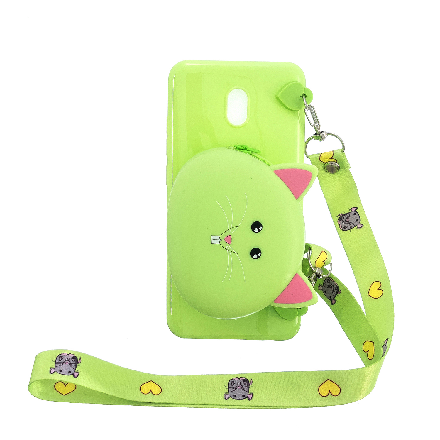 For Redmi 8/Redmi 8A Case Mobile Phone Shell Shockproof Cellphone TPU Cover with Cartoon Cat Pig Panda Coin Purse Lovely Shoulder Starp Green
