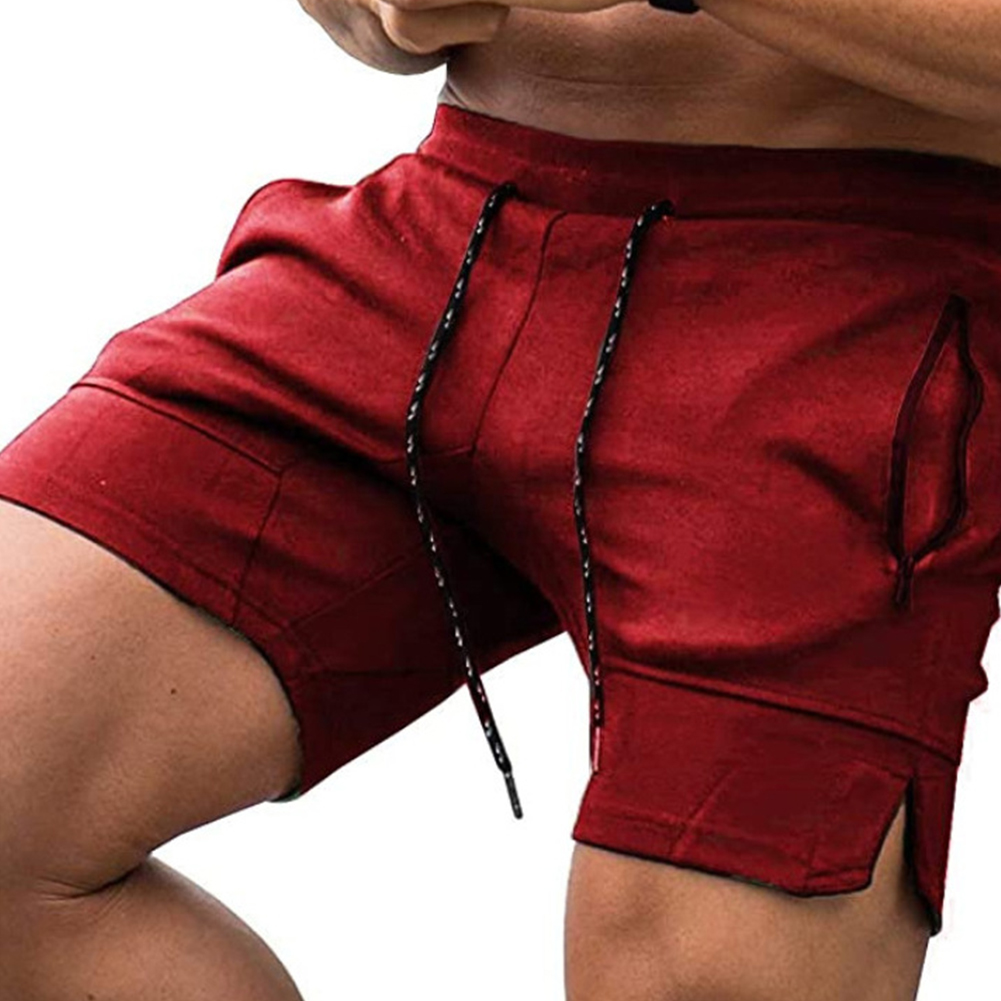 Men Sports Shorts Fashion Solid Color Middle Waist Cargo Pants With Pocket Casual Breathable Zipper Shorts wine red XL