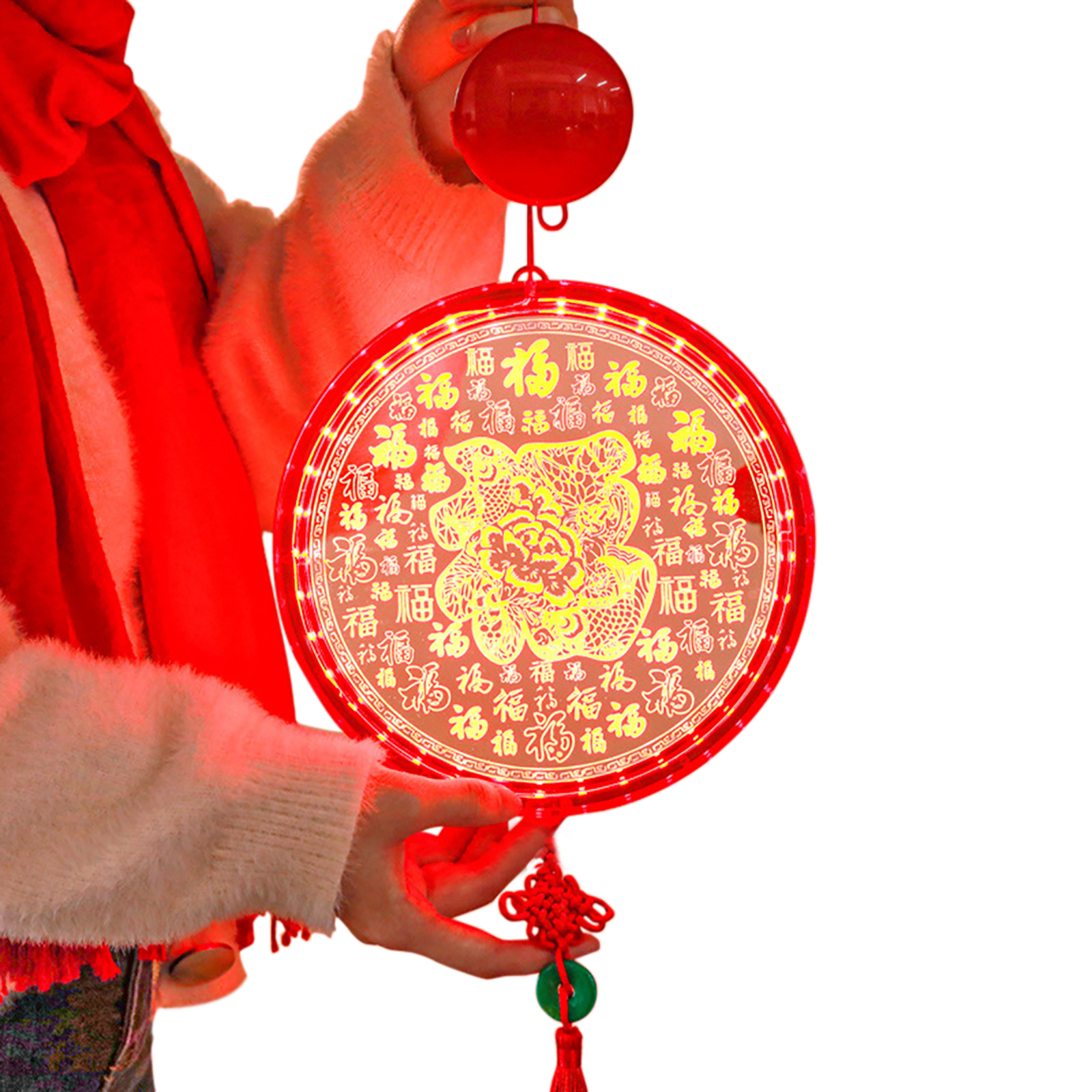 1pc Decorative Lights, Plastic Home Decoration Lights, 3D Chinese Fu Hanging Light Pendant, Spherical Shaped LED Lights