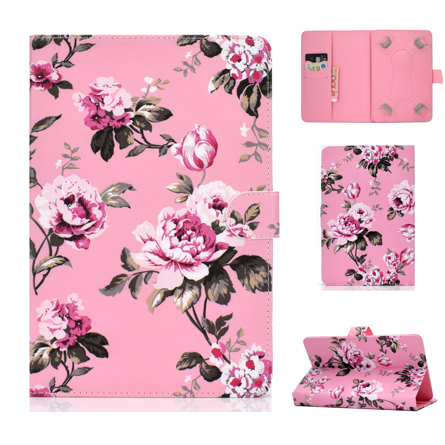 Universal Laptop Protective Cover Color Painted 8 Inches PU Case with Front Snap Pink flower