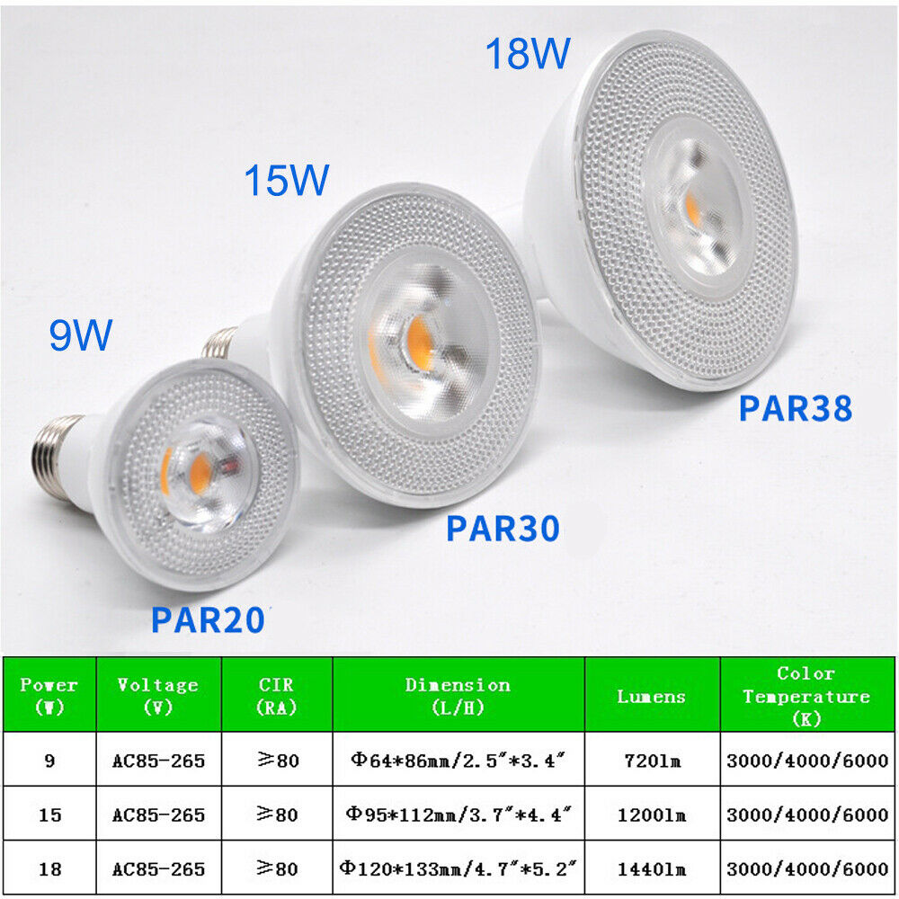 Wholesale 9W/15W/18W AC85265V E27 LED PAR20 PAR30 PAR38 Bulb Not