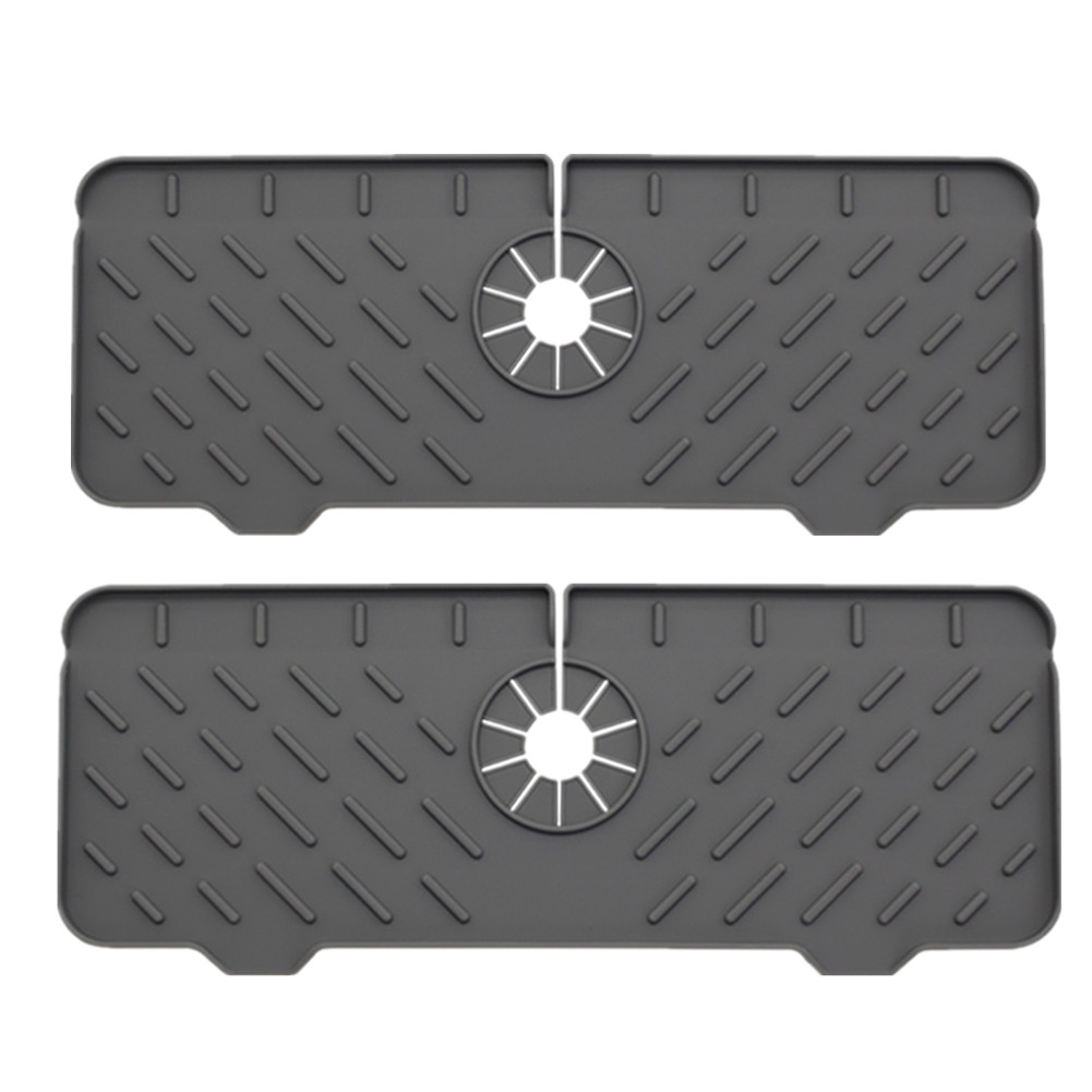 US 2pcs Silicone Faucet Mat Draining Drying Pad Countertop Protector For Bathroom Kitchen grey