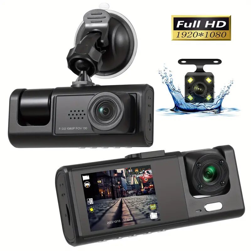 1080P 3 Lens Car Dash Cam Camera Recorder 2.0 Inch IPS Screen Loop Recording