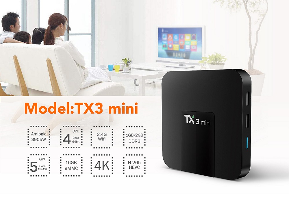 TX3 Mini Android 7.1 Smart TV BOX Amlogic S905W Quad Core Set Top Box H.265 4K WiFi Media Player  1GB+8GB US plug