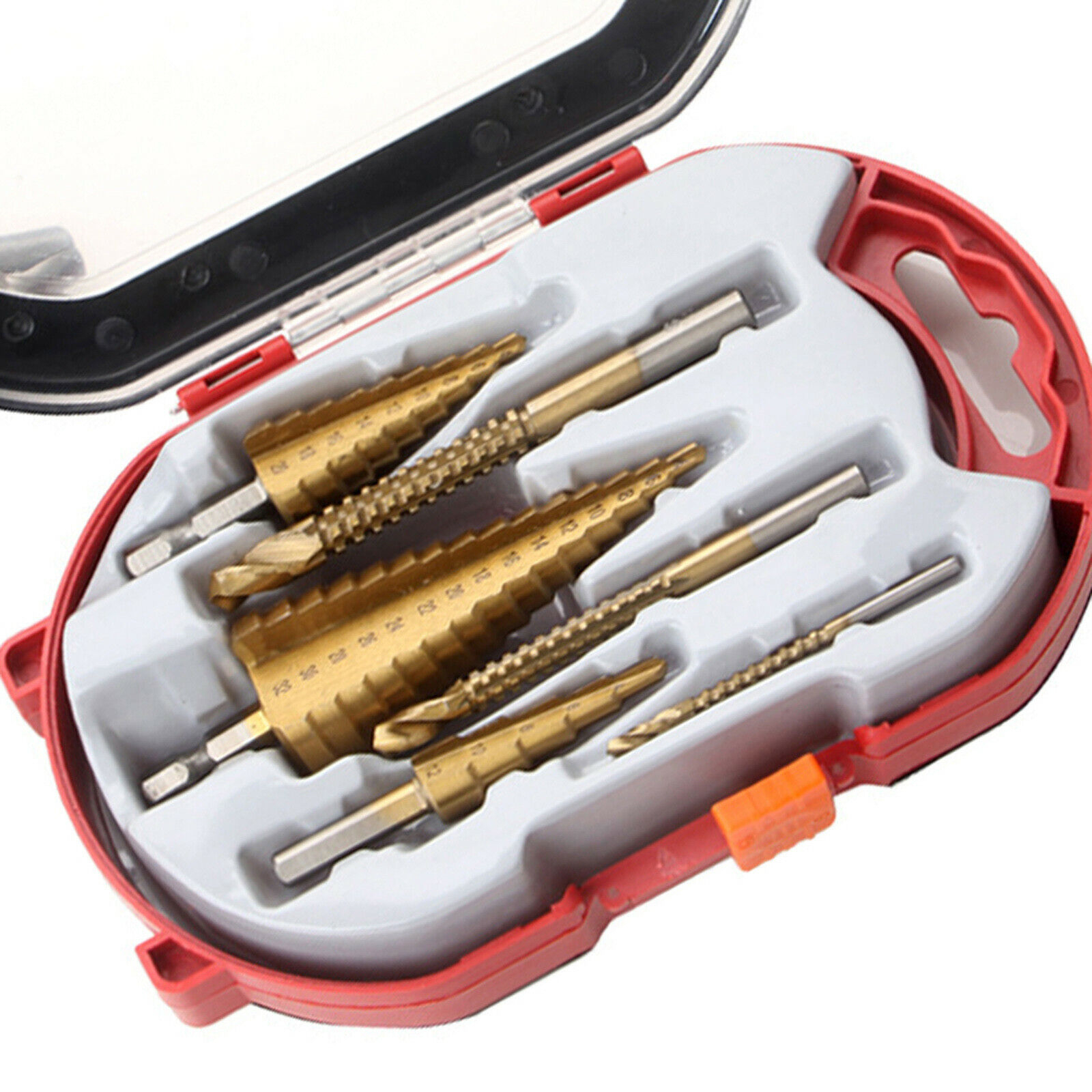 Step Drill Bit 6Pcs Impact Drill Bits With Triangle Handle 35 ° Blade Design 2 Spiral Flutes High Hardness Wear Resistance 2-in-1 Metal Step Drill Bit 3 step drills + 3 saw drills