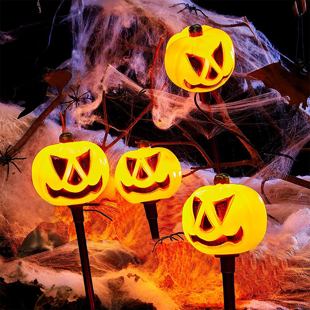 Halloween Pumpkin Stake Lights Outdoor Waterproof Garden Pumpkin Lights Halloween Decoration For Garden Patio Yard Battery box Oblate