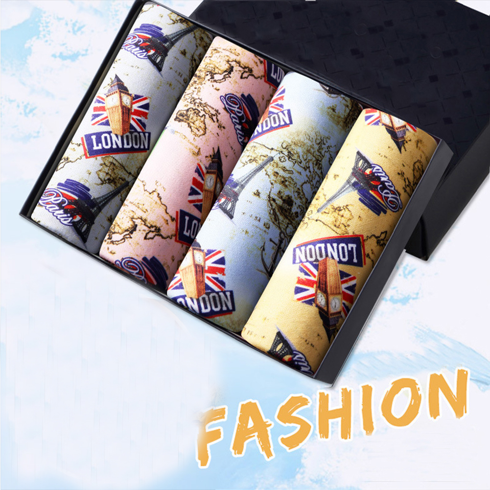 [Indonesia Direct] 4pcs/set Men Stylish Printing Breathable Soft Boxers with U Convex Design Goddess type_XL