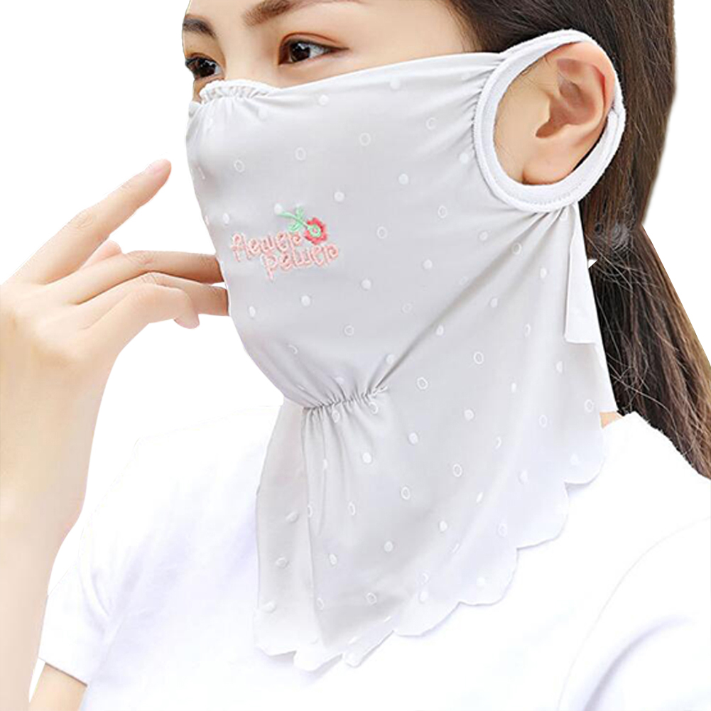 Women's Summer Flower Embroidery Wave Edge Sunscreen Ice Silk Mask Dustproof Mask Polka dot gray_One size