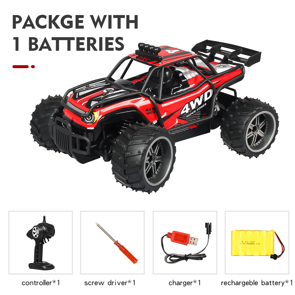 High-speed Car Remote Control Cross-country Climbing Car 2.4G Four-wheel Drive Racing Car Charging S009 Children Toys Red single battery package_1:16