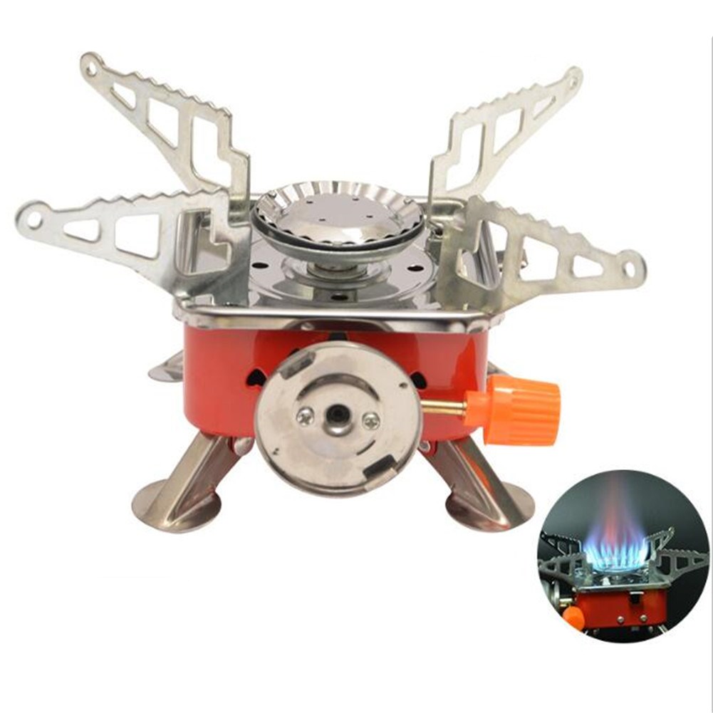 Outdoor Camping Picnic Gas Stove Mini Foldable Gas Burner Cooking Tool Furnace  Silver