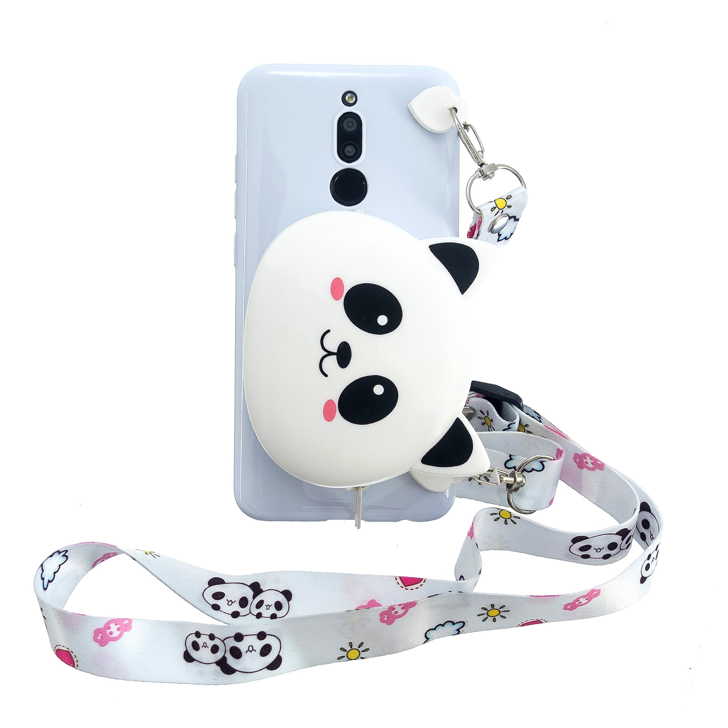 For Redmi 8/Redmi 8A Case Mobile Phone Shell Shockproof Cellphone TPU Cover with Cartoon Cat Pig Panda Coin Purse Lovely Shoulder Starp  White