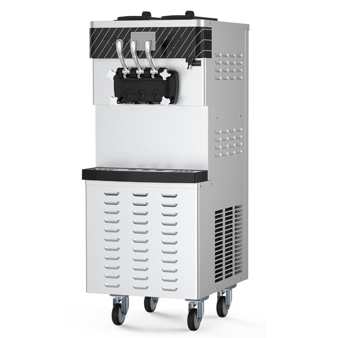 US GARVEE Commercial Ice Cream Maker with Two 12L Hoppers 3 Flavors Soft Serve Machine 2450W Compressor