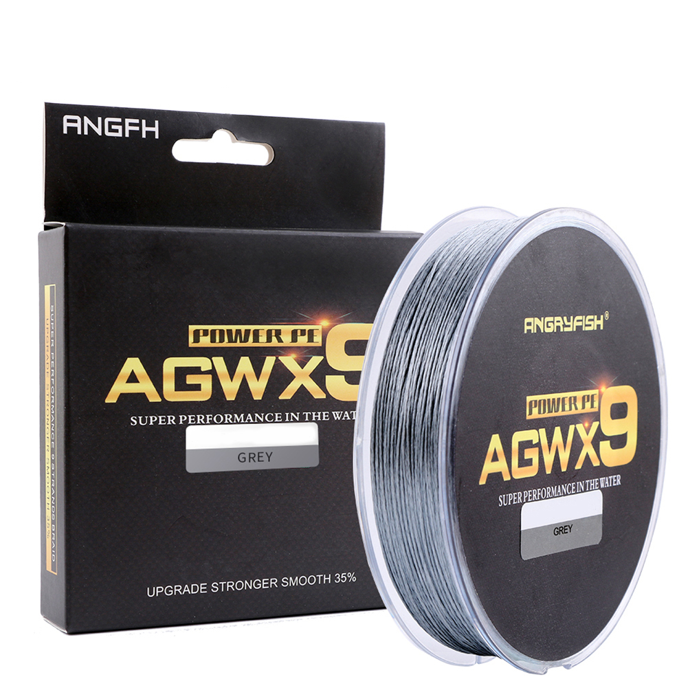 ANGRYFISH Diominate X9 PE Line 9 Strands Weaves Braided 300m/327yds Super Strong Fishing Line 15LB-100LB Gray 3.5#: 0.30mm/50LB