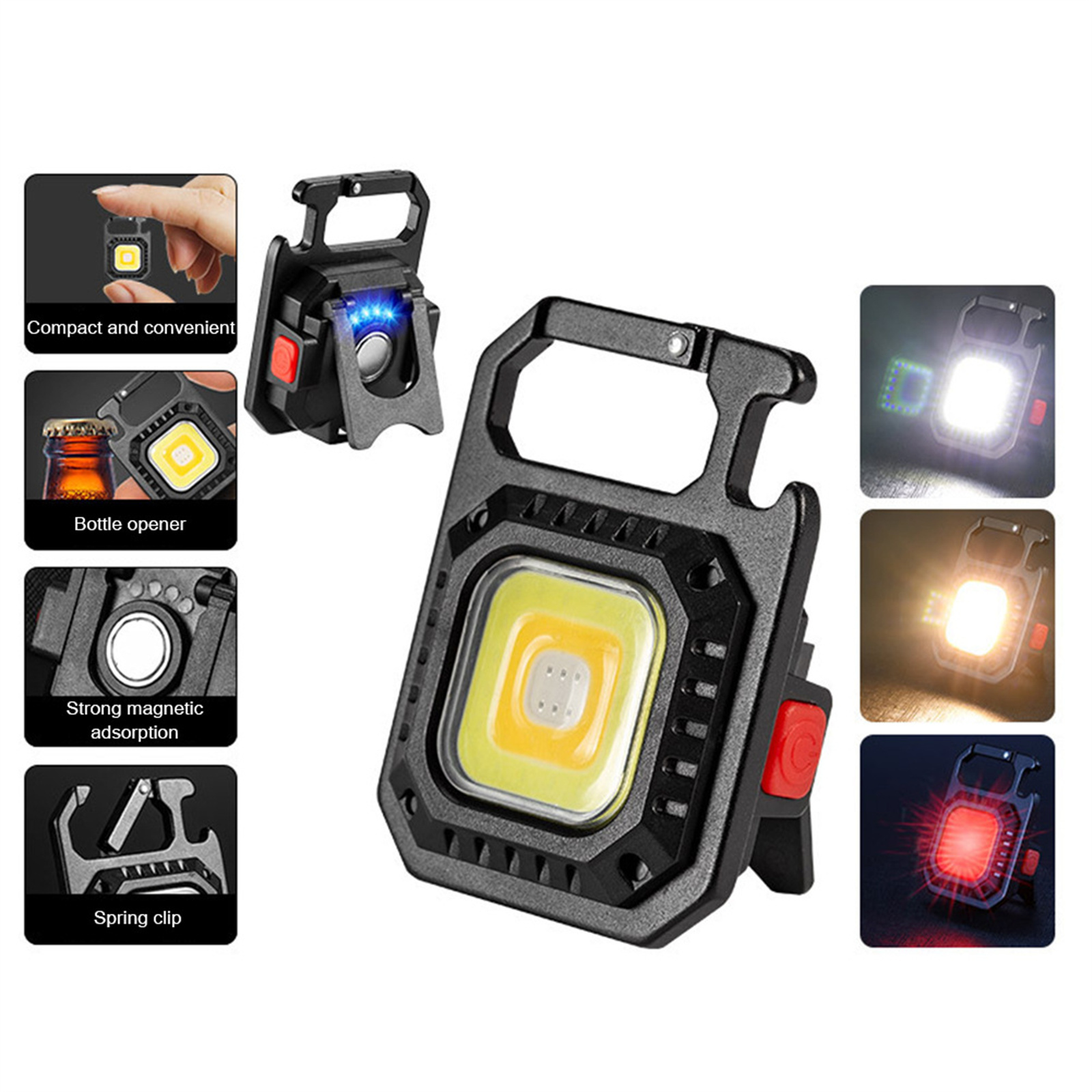 Mini Cob Keychain Light 3 Modes Usb Rechargeable Strong Magnetic Emergency Lamp