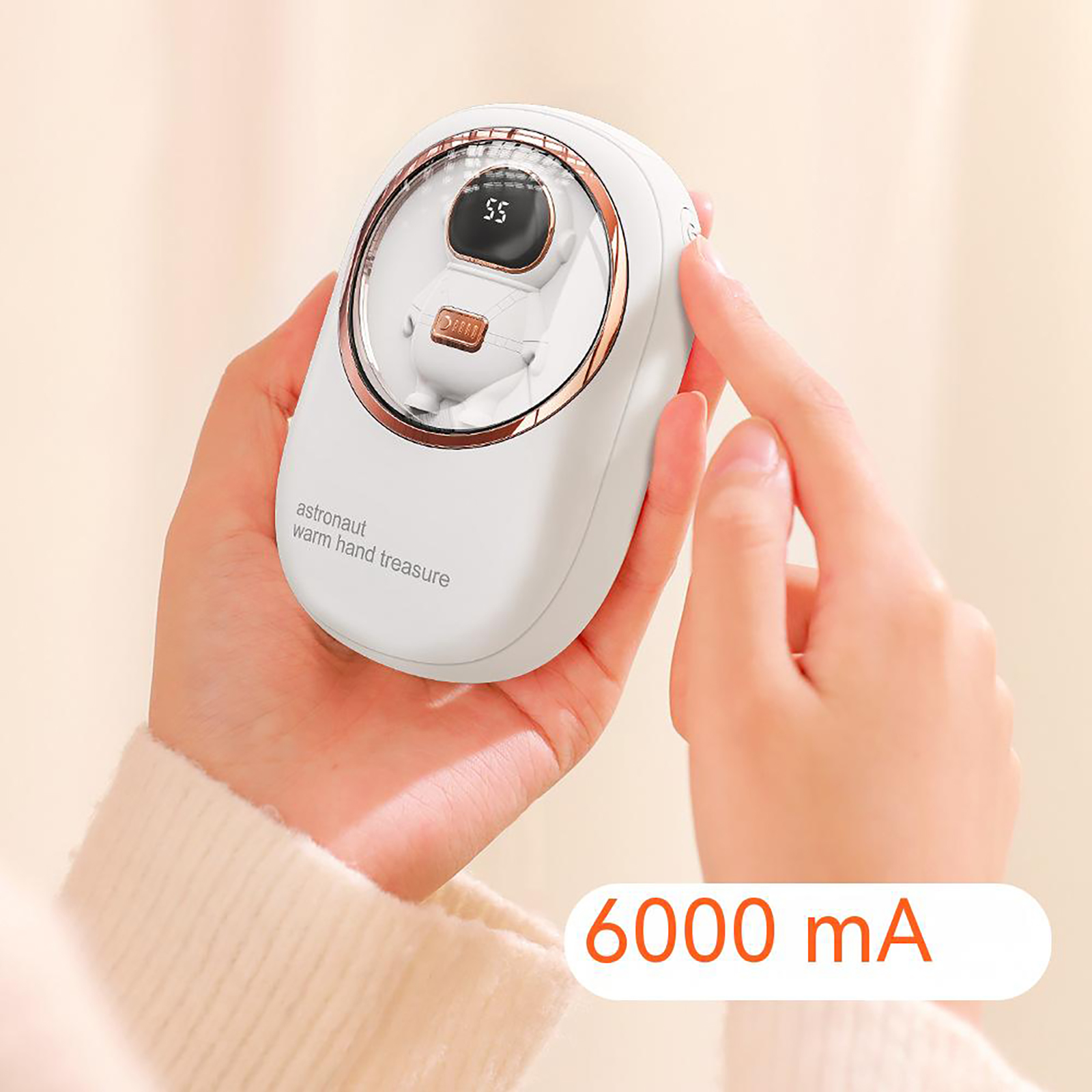 Hand Warmer 2-in-1 Cute Cartoon Astronaut 3-level Temperature Mini Rechargeable