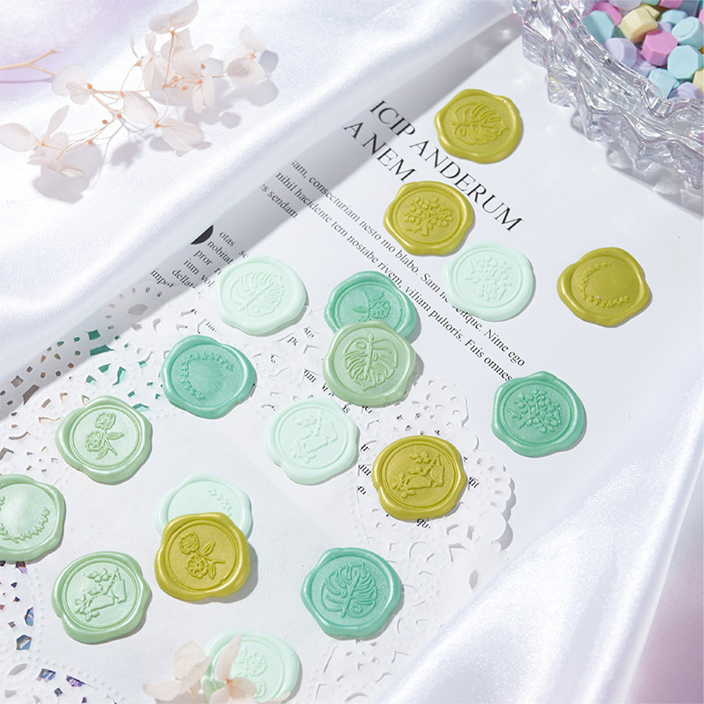 Wax Seal Stickers DIY Metallic Lignt Gold Self-Adhesive Stickers Wedding Invitation Envelope Seal Stickers 20 Pcs blue-green