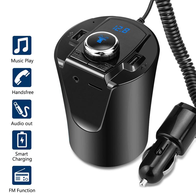 Wholesale Car Bluetooth FM Transmitter Music Player Cup Holder Hands Free Calling Support U Disk