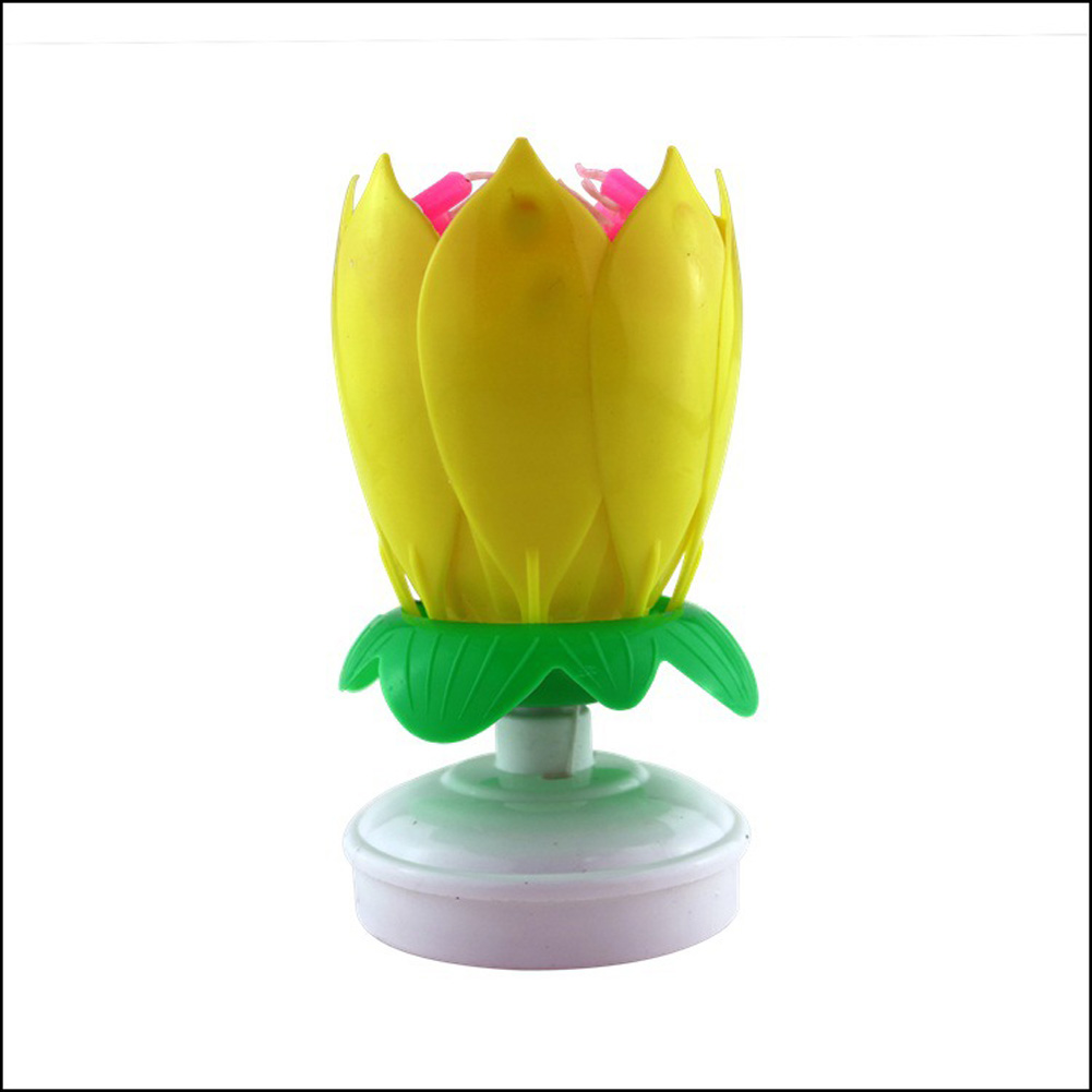 Double Layers Lotus Musical Happy Birthday Candles Romantic Flower Light Cake Kids Party Gifts