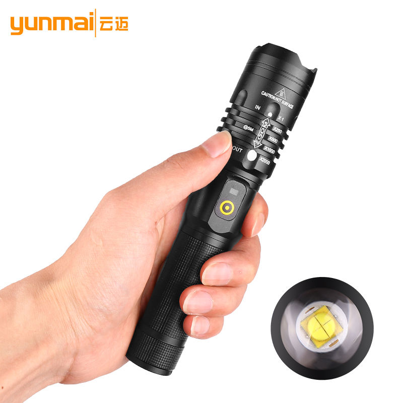 USB Charging LED Outdoor Dimming Flashlight with Switch for Lighting black_XHP 50