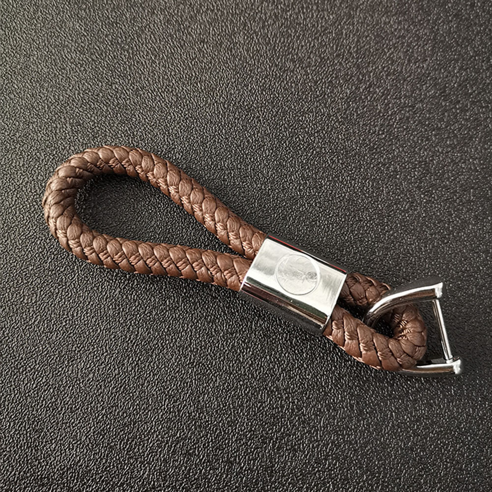 [Indonesia Direct] Metal Car Key Ring PU Leather Knitting Vachette Clasp Keychain Key Ring Chain brown